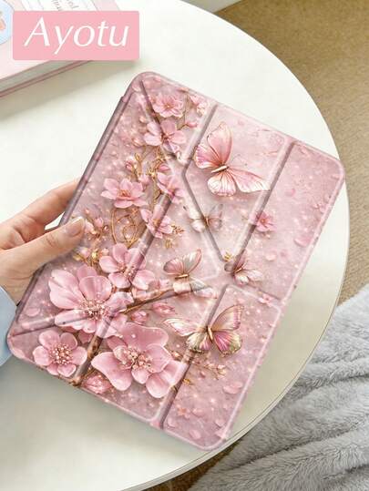 Ayotu Pink Butterflies And Flowers Case W Pen Slot, Y Stand Flip Case Compatible With A16 ,Pro 13 12.9 11, Air 11 13, Mini, Air 11inch Case,Kindle (11th Generation-2024 Release),Kindle Paperwhite 12th Gen 2024