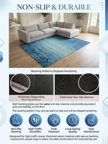 1pc Blue Ocean Style Carpet, Golden Rhombus Velvet (850g/Sqm) Vintage Bohemian Decorative Carpet, Suitable For Living Room, Entrance And Hallway - Multicolor - View 10