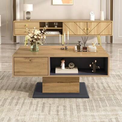 Modern Coffee Table With Double-Sided Storage, Large Shelf And Additional Inner Compartment: Versatile Living Room Table With A Practical Organizational Design.