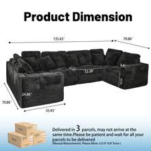 135.5-Inch Modular U-Shaped Sectional Sofa, 6-Seater Chaise Lounge With Reversible Design, Striped Corduroy Fabric – Living Room Or Bedroom Couch, Freely Configurable Layout. - 黑色 - 查看 11