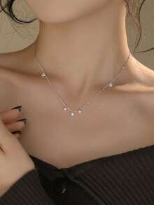 925纯银星空闪亮锆石项链锁骨链可叠戴低敏材质情人节礼物日常派对 - 銀色 - 查看 4