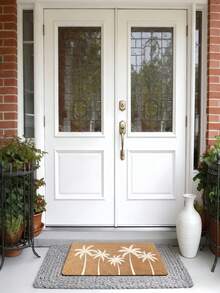 1 pieza Felpudo rectangular cómodo de palma, Felpudo de bienvenida para interiores/exteriores, Alfombra de entrada antideslizante, Adecuado para sala de estar, dormitorio y decoración del hogar, Lavable a máquina - A - Ver 5