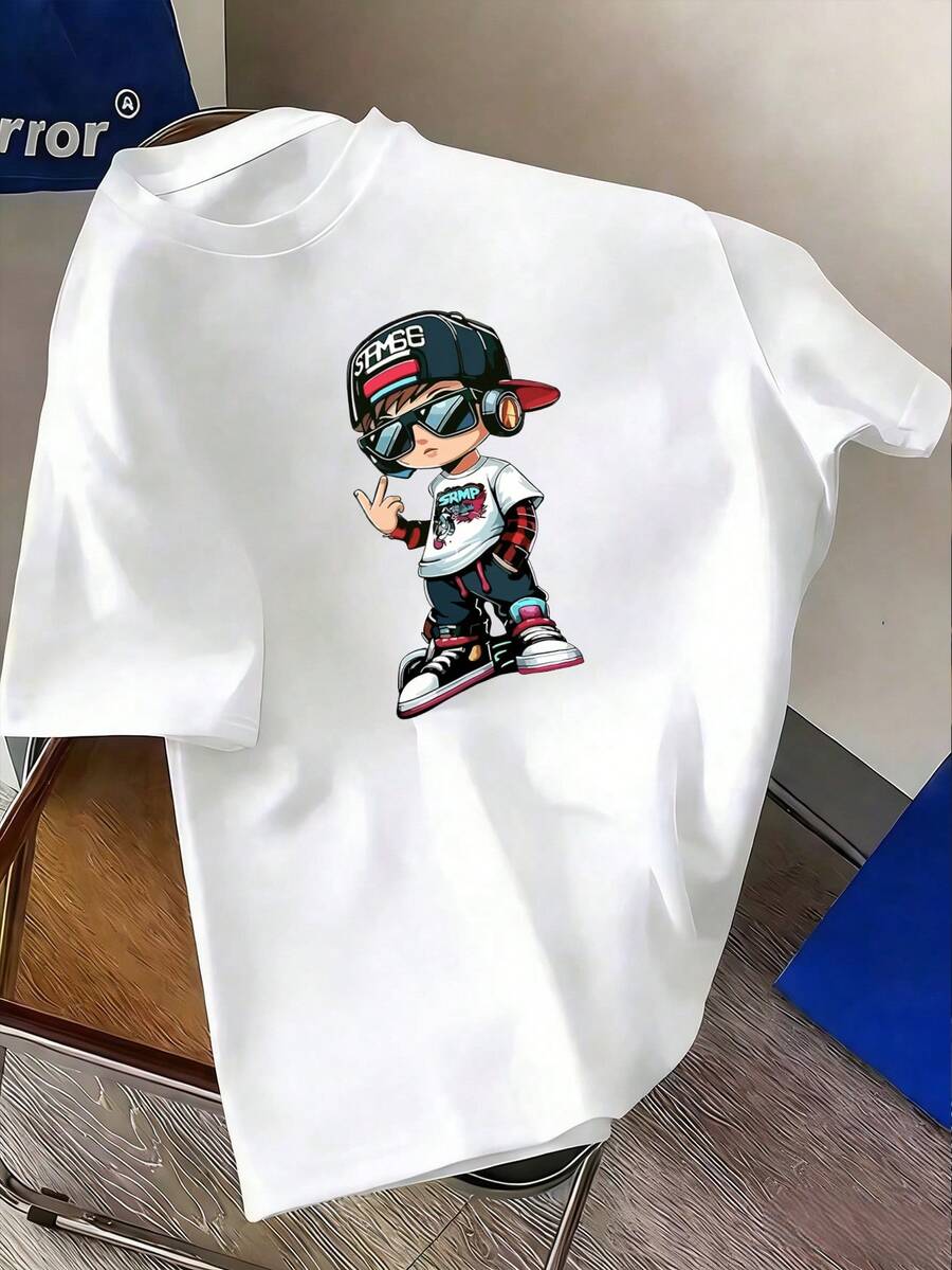 Toddler/Tween Boy' Casual Graphic Print Crewneck Short Sleeve T-Shirt, Summer Top - White - View 1