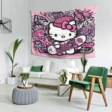SANRIO 1 tấm thảm treo tường hình mèo con hoạt hình, tranh trang trí nhà cửa theo phong cách anime Nhật Bản dễ thương và sống động. - Nhiều màu - Xem 4