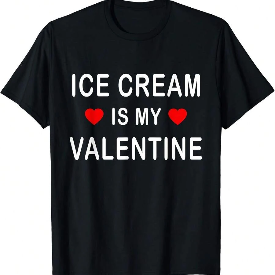 Camiseta divertida y linda del Día de San Valentín de Lly: "El helado es mi San Valentín" - Negro-3 - Ver 1