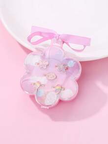 Set de 5 anillos ajustables de aleación de zinc con esmalte con diseños de mariposa, sol, cara sonriente y corazón para niñas, en caja de plástico linda, adecuado para uso diario - Unitalla - Ver 4