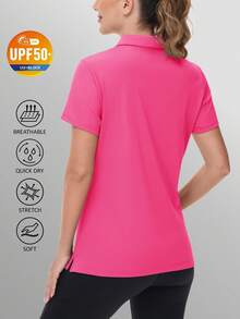 KEFITEVD Women's Golf Polo Shirts V Neck UPF 50+ Collared Short Sleeve Tennis Shirt Lightweight Quick Dry Sun Protection Shirts - 玫紅色 - 查看 2