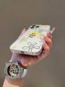 SPONGEBOB 1个透明太空主题手机壳，时尚简约全屏海绵宝宝花卉图案防震保护套，适用于三星/苹果17/16/15/14/13/12/11Pro Max/12Pro/14Plus等型号 - 彩色 - 查看 5