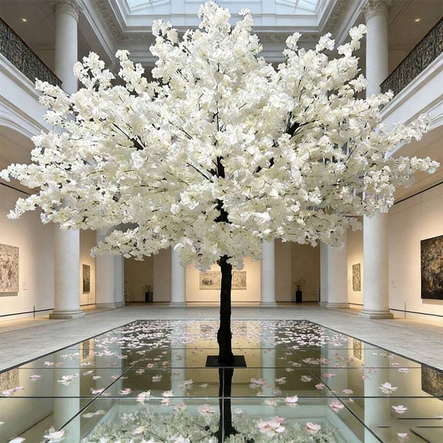 2.5mTall Potted Artificial Trees, Artificial Cherry Blossom Trees, Indoor Pink Artificial Cherry Blossom Trees Are Suitable For Valentine'S Day And Christmas Decorations, Seasonal Floral Decorations, Cherry Blossom Ornaments, Christmas Trees, Artificial Plant Decorations, Fall Home Decorations, Bedroom Decorations, And Thanksgiving Decorations. - 白色 - 查看 1