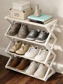 Four-Layer Large Z-Shaped Shoe Rack, Easy To Assemble Without Tools, Pink Plastic Stackable Storage Organizer, Suitable For Home, Dormitory And Living Room, Space-Saving Floor Design, Shoe Storage Organizer - 灰色升級款 - 查看 2