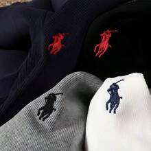 Polo Ralph Lauren Half-Zip Pure Cotton Terry Cloth Sweater With Stand Collar Design -Unisex Style - Navy Blue - View 4