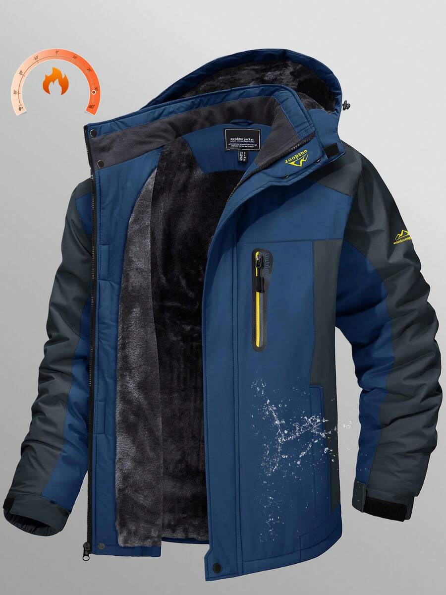 KEFITEVD Men's Winter Ski Jacket Waterproof Snow Coats Snowboard Fleece Lining Jacket Warm Parka With Hooded - Màu xanh lam - Xem 1