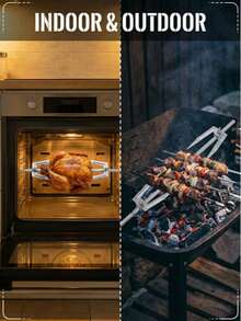 1 pieza Tenedor de pollo a la brasa de acero inoxidable, diseño ajustable para una instalación fácil, adecuado para pollo asado en horno, barbacoa y parrilla al aire libre. Construcción de una sola pieza, anticorrosión y antiaceitoso, acero inoxidable duradero, herramienta práctica para asar a la parrilla. - Multicolor - Ver 8