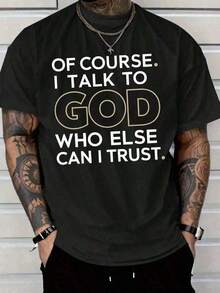Camiseta de Fe Cristiana para Hombres Grandes y Altos - "Por supuesto que hablo con Dios, ¿a quién más puedo confiar?" Letras doradas en negrita - Camiseta de cuello redondo de algodón 100% pesado - Ropa religiosa lavable a máquina para la iglesia, atuendo casual - Regalo ideal para creyentes (Negro), ropa de ocio cómoda, camiseta gráfica audaz, diseño inspirado en la fe, tela transpirable, TALLA GRANDE 8PU5 - Gris deportivo - Ver 2