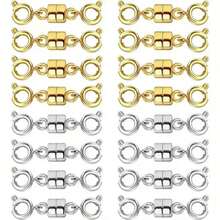 4pcs Magnetic Necklace Clasp & Closure Set, Gold & Silver Spring Ring Chain Extender Necklace Bracelet Magnetic Lock Jewelry Converter - Multicolor - View 13