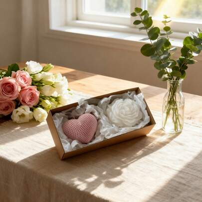 1pc Grid Love And Peony Set Candle Silicone Mold, Handmade Art Simple Ornament, Decorative Prop Valentine's Day Atmosphere Candle, Simple Demoulding, Reusable Mold