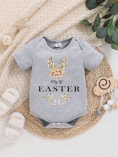 My First Easter' Baby Boy Monogram Print Soft Short-Sleeved Triangle Bodysuit