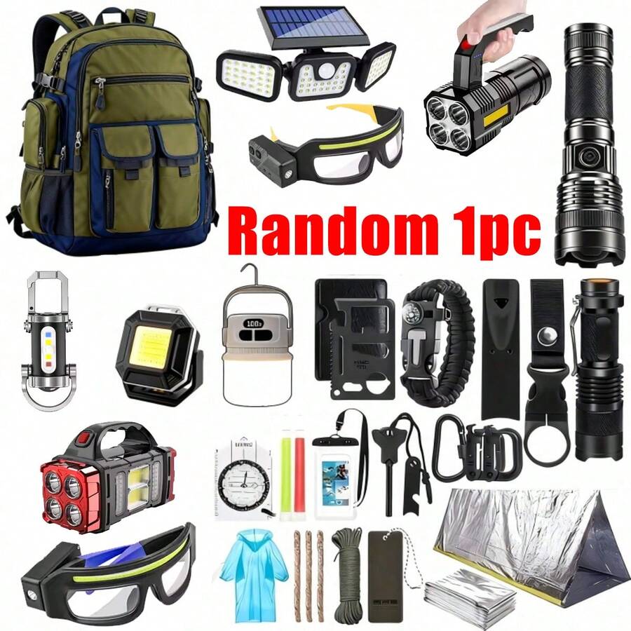 Outdoor Sports Tools/Fresnel Lens Fire Starter Flashlight, Solar Emergency Charger, Filter Straw, Anti-Slip Stickers, Portable Multi-Function Light. The Perfect Gear For Outdoor Adventures, A Mysterious New Year's Gift For Him/Her - 一份隨機的新年禮物 - 查看 1
