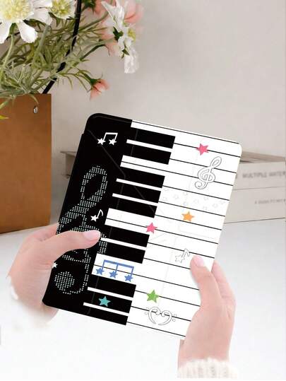 1pc Piano Keyboard & Music Note Pattern, New Y-Fold Design, Multi-Angle Tablet Protective Case, Compatible With 10.2" 2021/2020 10th/9th/8th Gen, (A16) 11" 11th Gen 2025, Galaxy Tab A8 10.5" 2022, Tablet Cover With Pencil Slot, Auto Sleep/Wake