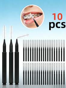 200支黑白牙间刷，迷你便携牙签刷带防尘盖，口腔卫生清洁工具，适用于牙齿、假牙、睫毛和眉毛。居家、旅行和聚会必备。 - 黑與白 - 查看 18