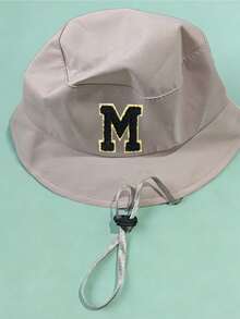 1顶幼儿字母印花渔夫帽，可调节休闲帽，适合男孩女孩，旅行和海滩穿着 - 米色 - 查看 2