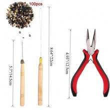 合成羽毛接发套装 - 50 片合成羽毛接发片、100 颗硅胶微连接珠和 3 件工具 - 彩色 - 查看 6