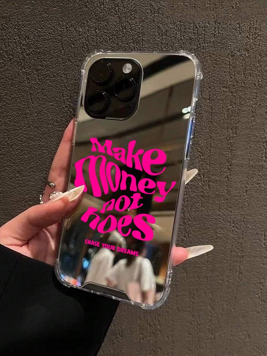 1pc Make Money Not Pattern Print Mirror Acrylic Anti-Fall Phone Case Compatible With IPhone 13/11/17/17pro/16/14/15/15pro/15 Plus/15 Promax/7plus/8plus/X/Xs Max/Xr/11pro/12pro/13pro/14pro/12mini/13mini/11promax/12promax/13promax/14promax/14plus/17pro Max/17Air/6/6s Plus/7/8/16Pro/16plus/16promax/Se2/17promax&Compatible With Samsung Galaxy/A54/A14/A12/A13/A15/A32/A33/A24/A52S/S20/S21/S22/S23/S24/S23Plus/S24ultra/S25/A15/A33/A23 - Multicolor - View 1