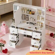 Valentine's Surprise For Her | Premium Solid Wood Makeup Vanity, 3-Speed Soft LED Mirror, Space-Saving Storage, Easy Assembly, Perfect Gift To Decorate Her Exclusive Beauty Corner - White - View 3