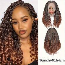 16inch Bohemian Style Square Woven Wig-Knotless Goddess Braided Wig With Curly Full Lace Square Synthetic Braid Wig Featuring, Suitable For Women, Natural Black Braided Lace Front Wig. - Multicolor - View 4