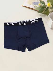 男士极简休闲平角内裤，性感太阳字母印花弹力腰带内裤 - 藍色 - 查看 4