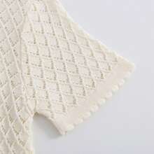 2026新款女婴春夏套装，0-3岁，甜美菱形镂空针织连衣裙，荷叶边短袖公主裙套装，百搭日常装 - 杏色 - 查看 5