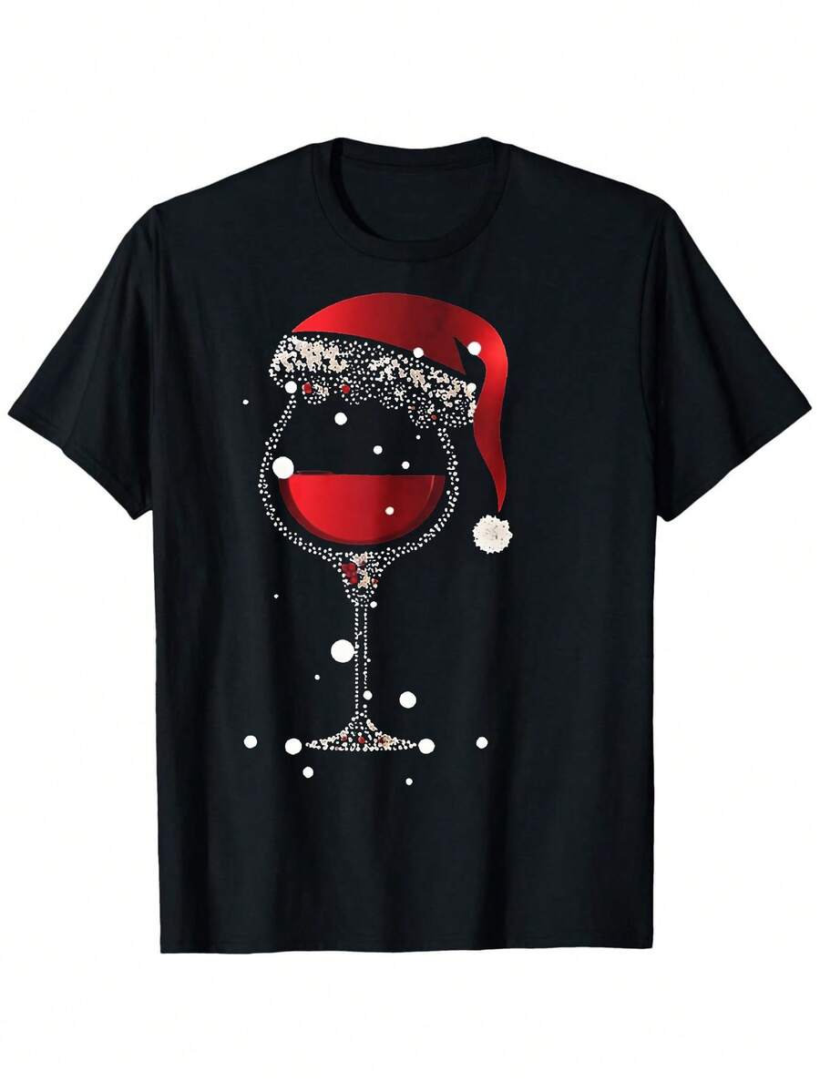 T-shirt casual da donna | XXXL, collo tondo, tessuto elastico, maniche corte, motivo geometrico, adatto per tutte le stagioni, ideale per regali di Ognissanti, Ringraziamento, Natale, scelta ideale per famiglia e amici - nero - Visualizzare 1