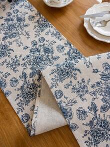 1 chiếc khăn trải bàn hình chữ nhật họa tiết hoa màu xanh dương cổ điển, phong cách trang trại, có thể giặt được, dùng trang trí bàn ăn, bàn cà phê, tủ đựng đồ, tủ trưng bày, thích hợp cho các buổi họp mặt ngoài trời, dã ngoại, tiệc tùng, lễ hội, mọi mùa, xuân/hè. - Màu xanh lam - Xem 9