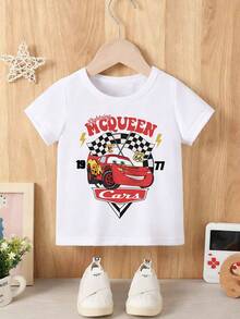 Disney Baby Boy T-Shirt Featuring A Cars Lightning McQueen Lettering Cartoon Print. Made From Breathable, Soft, And Comfortable Fabric, This Spring/Summer Baby T-Shirt Is Perfect For Everyday Wear, Outings, And As A Gift For Infants And Toddlers. - trắng - Xem 2