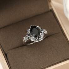 1 Piece Of Retro Fashion Classic Inlaid Black Diamond Ring, Versatile And Personalized, Suitable For Wearing On Any Occasion, Can Be Given As A Gift To Friends Or Lovers - Black Ring - View 9