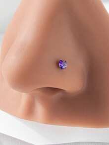 2 chiếc/1 chiếc Nhẫn mũi hình trái tim bằng thép không gỉ Zirconia tối giản dành cho nữ, Quà tặng tiệc quyến rũ [Lưu ý: Có sẵn đơn vị duy nhất] - Màu tím - Xem 10