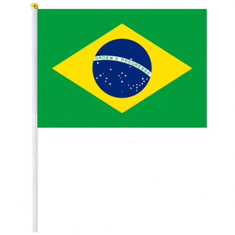Banderillas de Brasil, MXBRF-000, 1Pza, Brasil, 14x21cm, Tela Poliéster, Asta Plástico. - Multicolor - Ver 1
