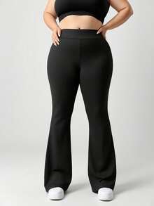 女士高腰喇叭瑜伽裤，无缝塑形 - 黑色 - 查看 7