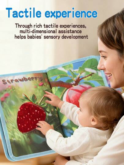 1pc Baby Early Education Fruit & Plant Touch Book, Realistic Fabric Cognition Book, Parent-Child Interactive Sensory Awakening Book, Montessori Baby Toy, Eid Al-Fitr, Baby Toy, Baby Handbook, Newborn Easter/Ramadan Gift