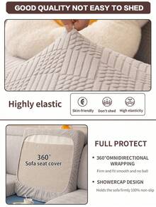 1pc Modern Minimalist Plush Sofa Slipcover, Non-Slip Durable Elastic Cover, Machine Washable Pet-Friendly, Suitable For Living Room & Bedroom, All Seasons - Snow Bud - Light Grey - View 6