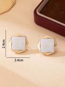 1 Pair Classic Minimalist Handmade Drip Oil Geometric Square Stud Earrings For Women (No Gift Box) - White - View 5