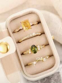 4 Pcs Gorgeous Cubic Zirconia Rings With Box For Women For Wedding Engagement Anniversary Party Jewelry Valentine's Day Gift - 1# - View 12
