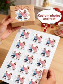 15pc Custom Couple Face Valentine Sticker, Personalized Angel Heart Couple Name Romantic Waterproof Sticker For Laptop Water Bottle Gift - Multicolor - View 7