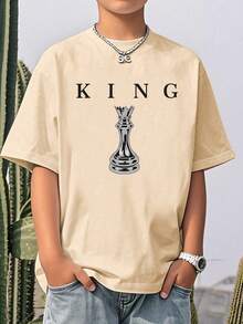 Short-Sleeved T-Shirt With Round Neck And Casual Graphic Print For Children And Teenagers, Summer Top - 灰色 - 查看 2