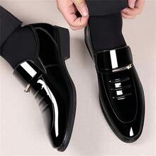 Mens Dress Shoes Formal Business Oxford High Gloss Patent Leather Slip On Loafers Comfortable Shoe For Men - 黑色 - 查看 12