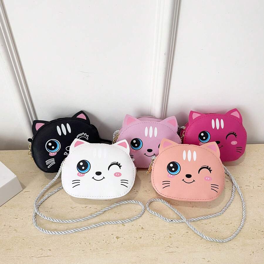 1pc Young Girl PU Leather Zipper Closure Cute Cartoon Cat Mini Crossbody Bag, Suitable For Daily Use - Cat - View 1