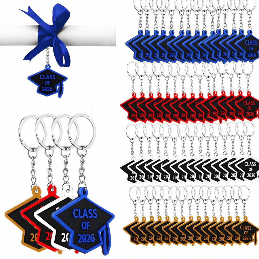 20个装 2026届毕业典礼钥匙扣 橡胶钥匙链 毕业帽 - 彩色 - 查看 1