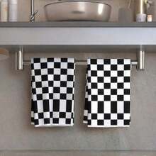 2/4/6/8pcs Ultra Fine Fiber Kitchen Towel Ultra-Soft Checkerboard Kitchen Towels - Black & White, Perfect For Drying Hands & Cleaning, Machine Washable Polyester, Es Valentine's Day, Easter , Mother's Day , Children's Day , Father's Day Gifts, Halloween Gifts, Thanksgiving , Christmas Gifts - 混色 - 查看 11