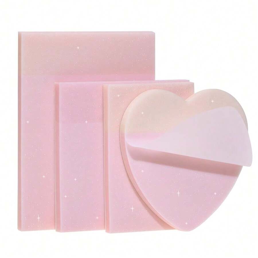 ONLYKXY 4Pack Mixed Shape Transparent Sticky Notes For Annotating,Glitter Pastel Color Waterproof Index Sticker Se--Stick Book Tabs 200Sheets Soft PET Marker Memo Pad For Home Schoolsss Office (Pink) - Pink - View 1