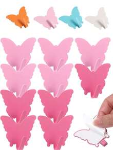 5个蝴蝶形粘钩，强力胶免打孔壁挂式浴室厨房门挂收纳架 - 彩色 - 查看 1